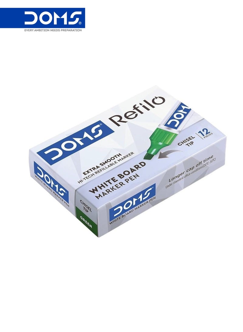 DOMS Whiteboard Marker Pen, Chisel Tip, Green Ink, Refillable, Pack of 12 - Image 3